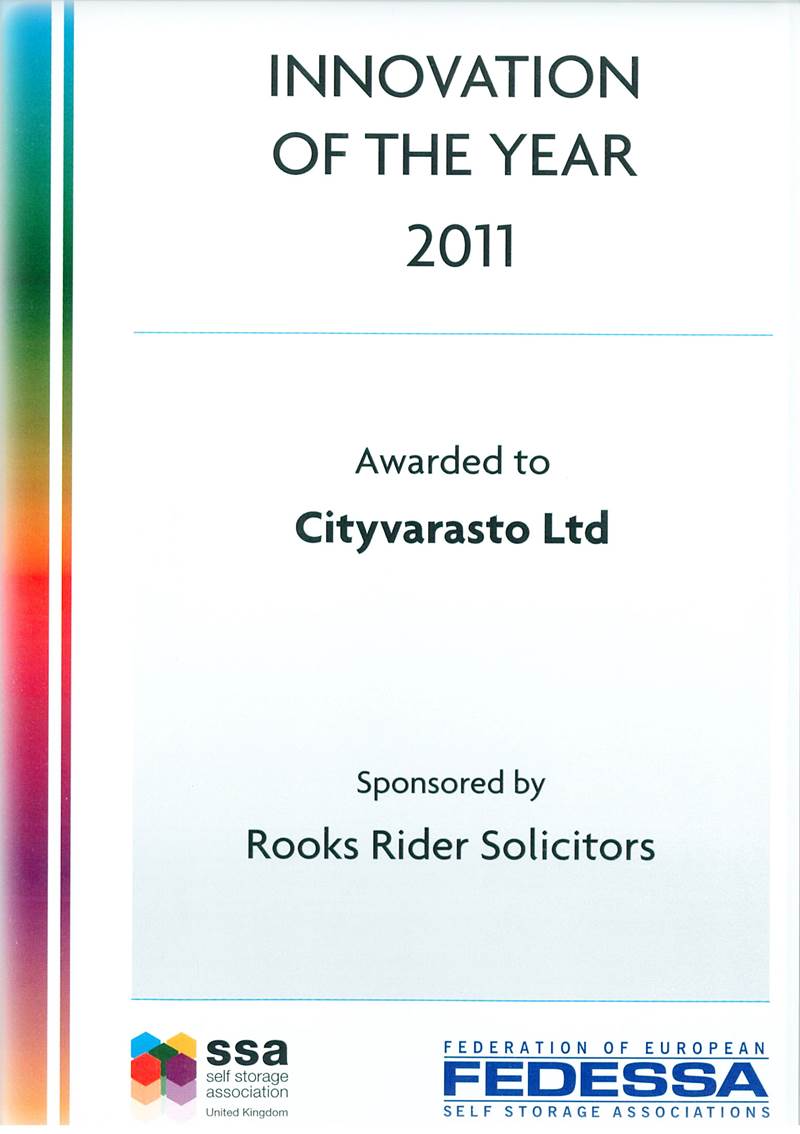Cityvarastolle pienvarastoalan vuoden 2011 innovaatiopalkinto